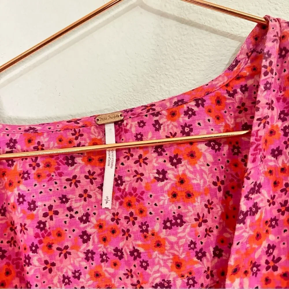 NWOT Free People I Found You Pink Floral Puff Sleeved Top Small